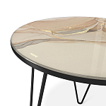 Стол журнальный с круглой столешницей из стекла на 3-х черных ножках Beige Marble варинант исполнения - 3 | Loft Concept в Барнауле