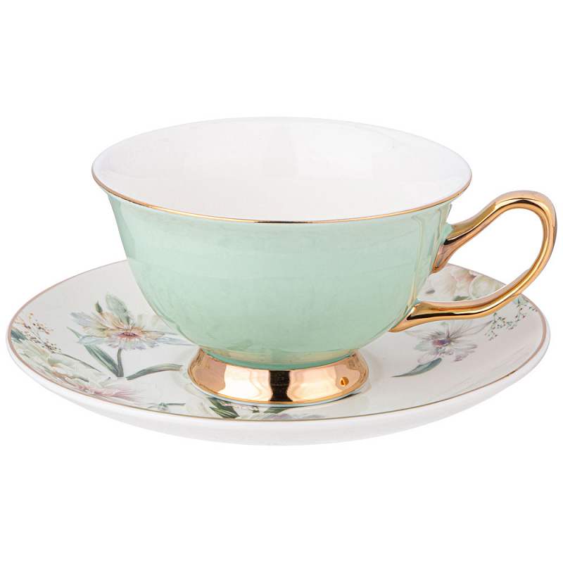 Чайная пара из фарфора 200 мл Green Tea Porcelain Set Белый Золотой Зеленый Чайная пара из фарфора 200 мл Green Tea Porcelain Set Белый Золотой Зеленый в Барнауле | Loft Concept