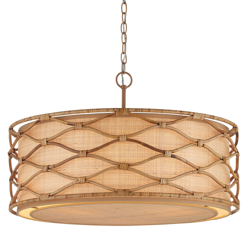 Подвесной светильник  из кованого железа и абажуром из ротанга Wicker Furniture Светло-коричневый  Бежевый в Барнауле | Loft Concept 