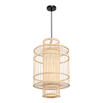 Подвесной светильник из деревянных прутьев с плафоном из натуральной ткани Light Inside the Cell варинант исполнения - 4 | Loft Concept в Барнауле